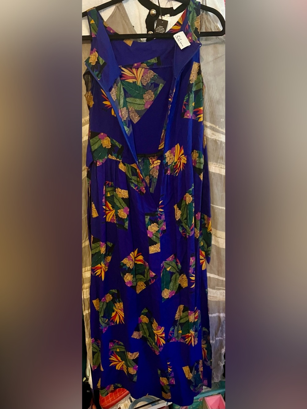 K.C. Spencer Tropical Vintage Print Blue Dress - Picture 5 of 6